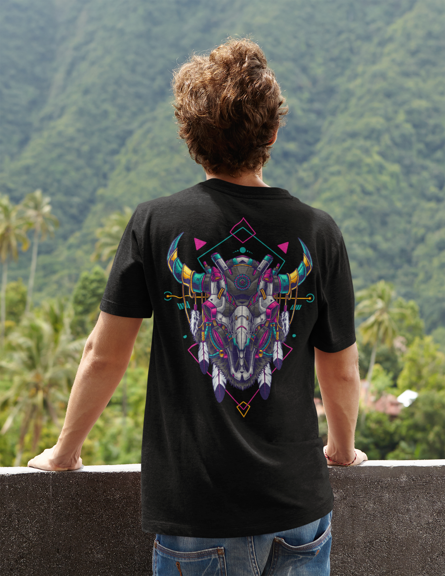 Futuristic Unisex Bison Skull  Tee