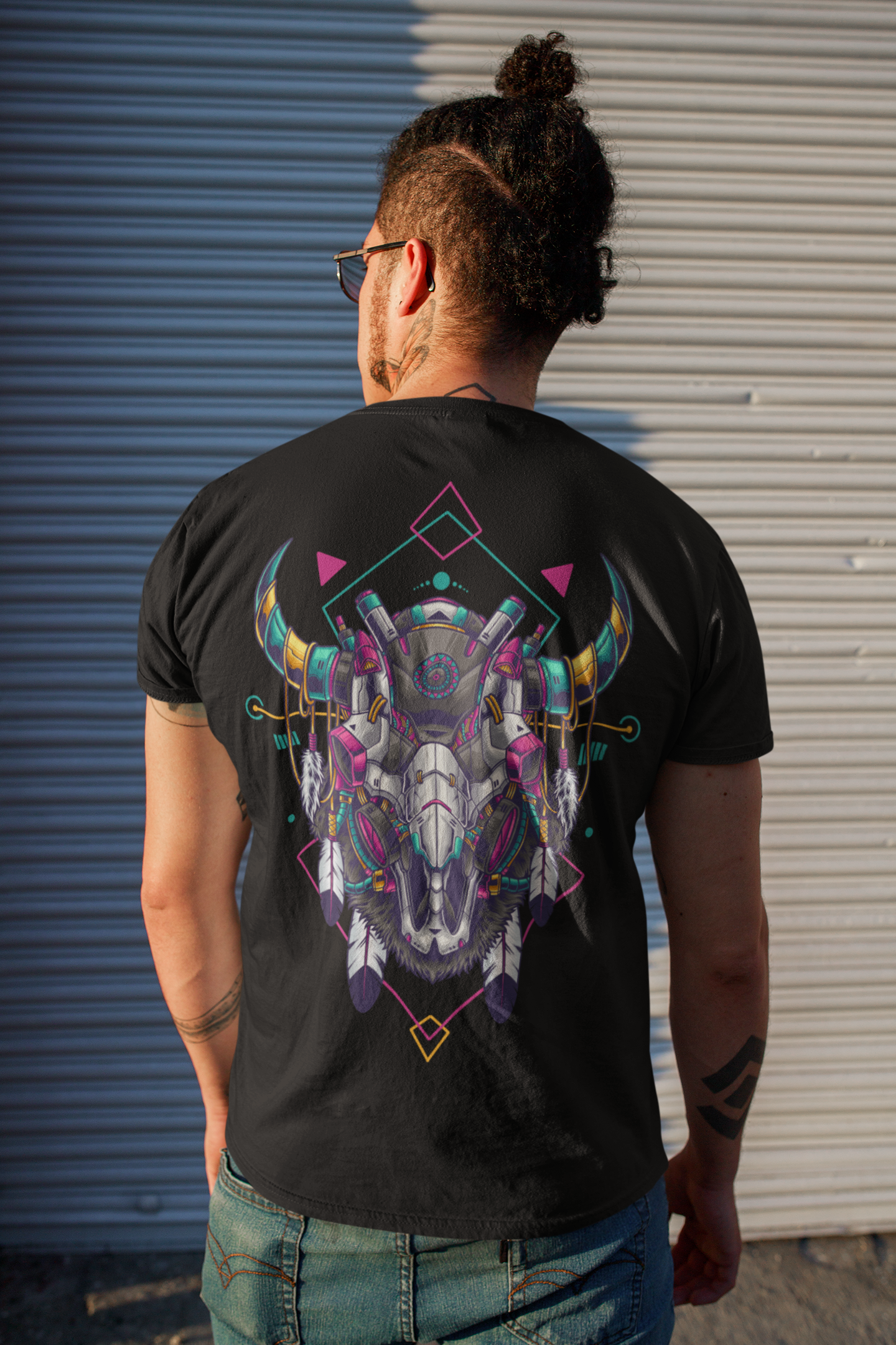 Futuristic Unisex Bison Skull  Tee