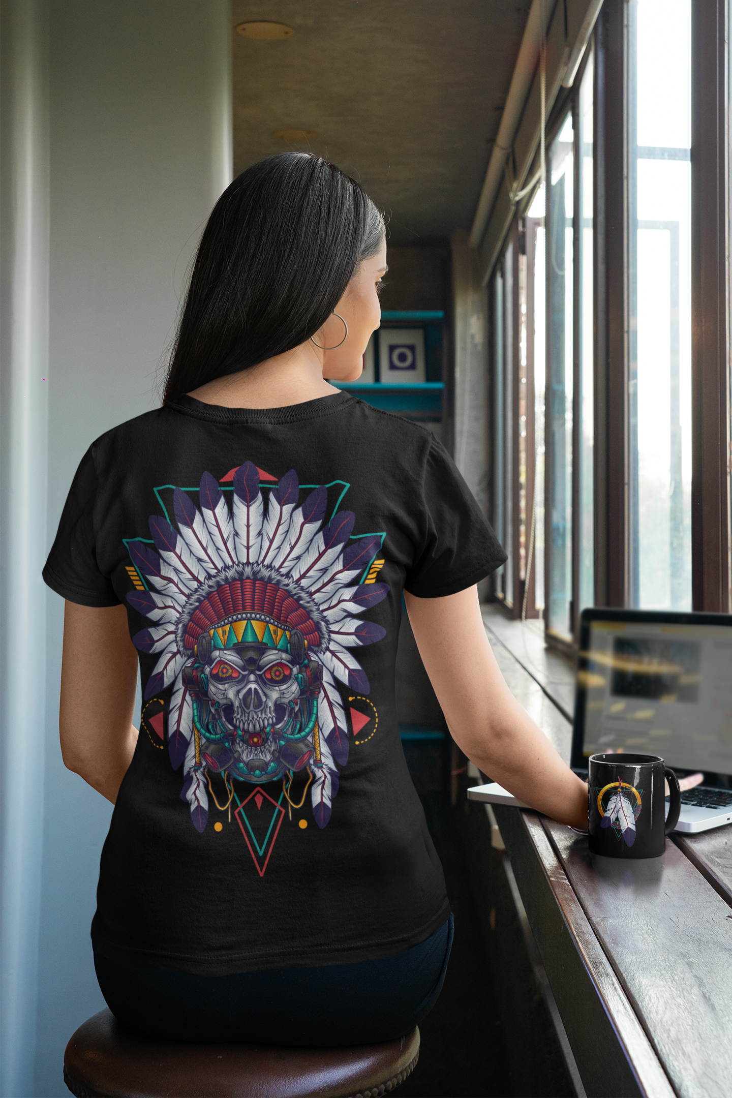 Futuristic Native American Unisex Cotton Tee